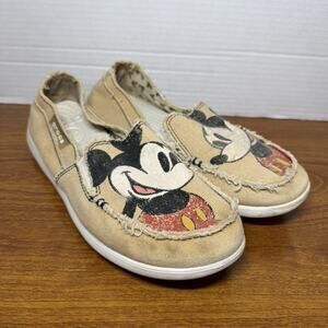 CROCS Disney Mickey Mouse Womens 8 Tan Comfort Flat Slip On Canvas Loafers Shoes